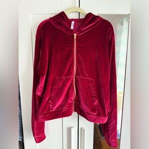 Fabletics Burgundy Velvet Hoodie with Gold Zipper